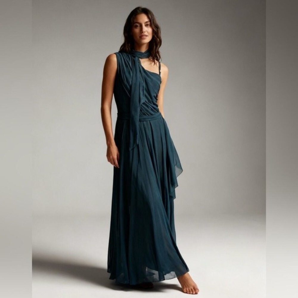 Balera One Shoulder Lyrical Dance Dress with Scarf and hair piece Dusty Blue MA